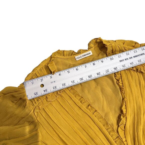 Ulla Johnson Sonja Silk Midi Dress | Size 0 | Yellow Ruffle Hem Boho Chic - Picture 12 of 16